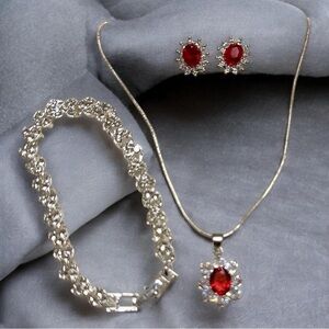 Elegant silver and Red Jewelry Set